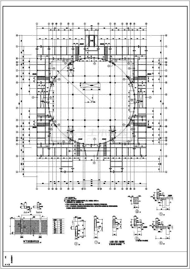 【咸宁】三层框架博物馆结构设计图-图一