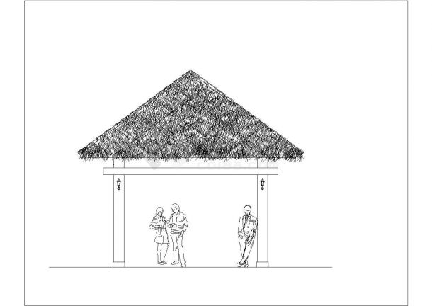 某生态园景观工程方形茅草亭设计施工图-图二