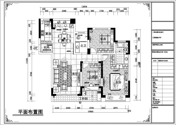 【浙江】简约现代三居室样板间装修施工图-图一