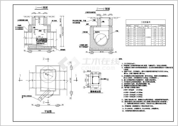 图纸为矩形直线砖砌雨水检查井大样图管径为D300~D2000-图一