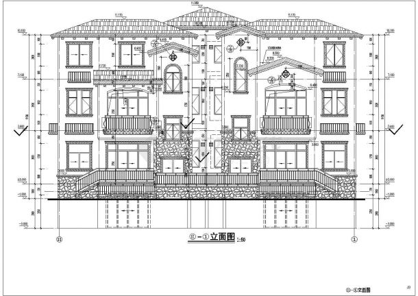 某地3层混凝土框架结构双拼别墅建筑施工图纸-图二