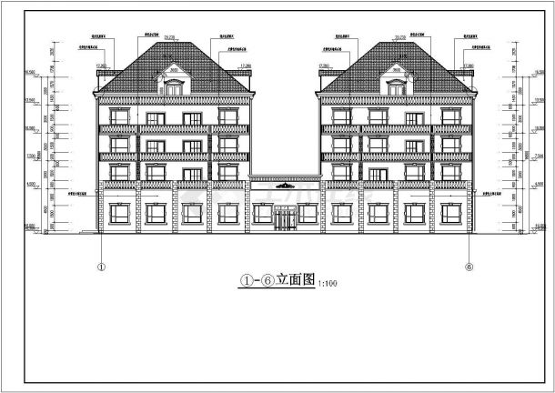 某地四层框架结构带阁楼双拼别墅建筑施工图-图一