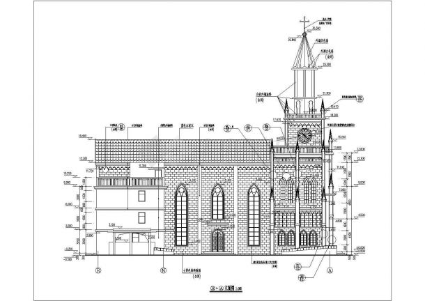 某地三层框架结构基督教堂建筑施工图-图二