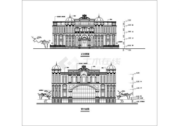 某地三层框架结构欧式复古风格会所建筑方案图纸-图一
