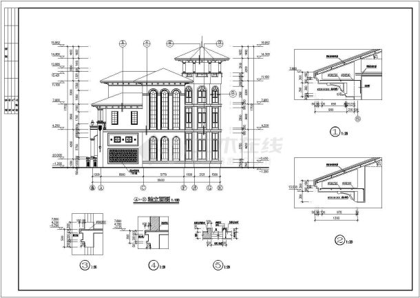 湖北某三层框架结构欧式别墅建筑施工图-图二