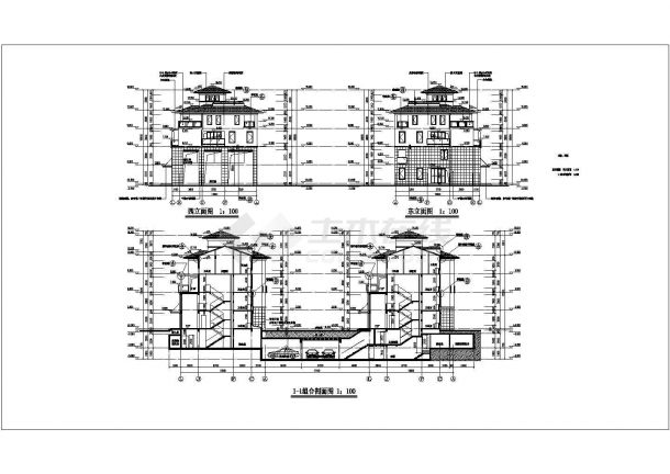 某地四层框架结构联排别墅住宅建筑设计方案图-图二