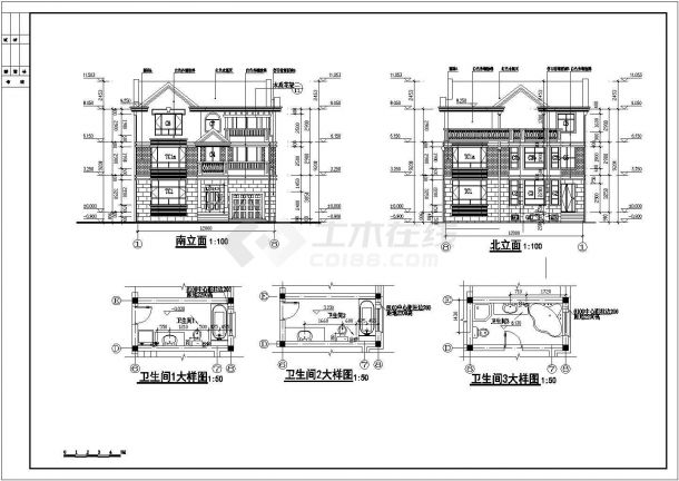 某地3层砖混结构独栋别墅建筑设计方案图纸-图二