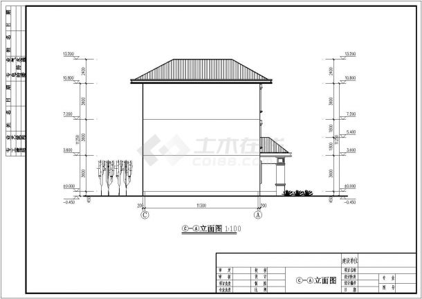 某三层框架别墅坡屋顶建筑、结构施工图（含效果图）-图二