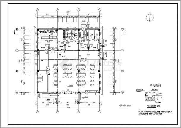 某二层企业框架结构食堂建筑施工图纸-图二