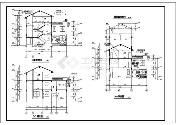 某地农村3层混凝土框架结构别墅建筑施工图纸-图二