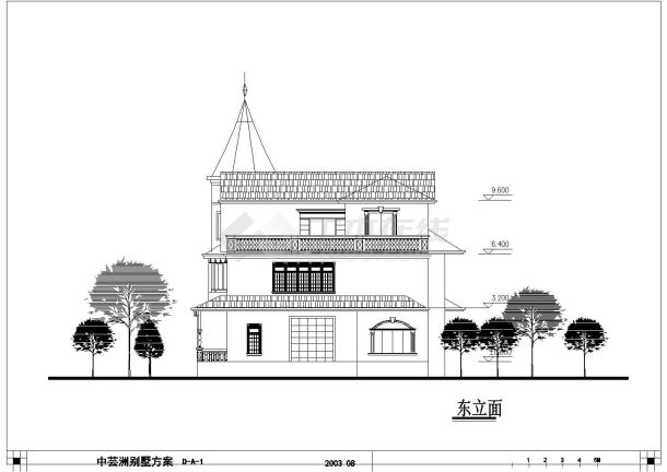 某地3层混凝土框架结构别墅建筑方案图-图二