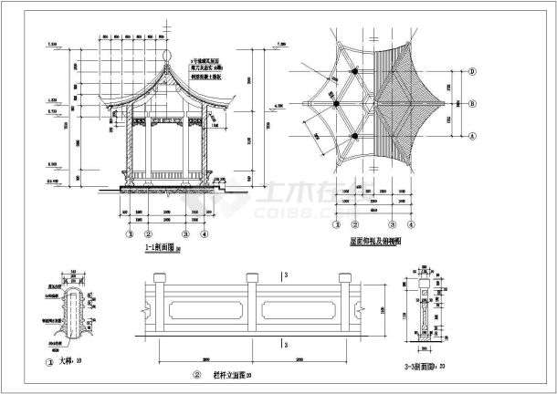 某地22号六角亭子建筑施工说明图纸-图二