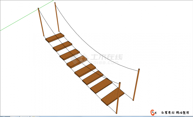 横跨两岸景区山区吊桥的SU模型-图二