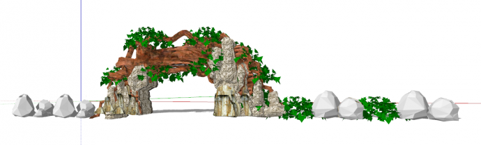 岩石植物类型景区大门入口su模型 _图1