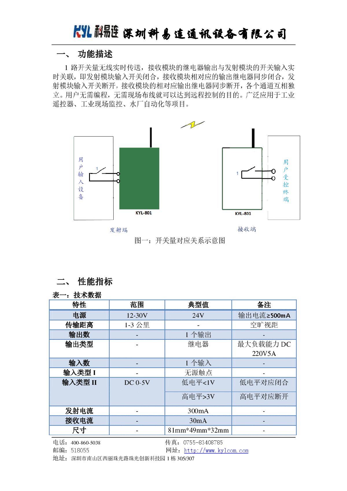 KYL-801 1路开关量采集器 无线数传-图二