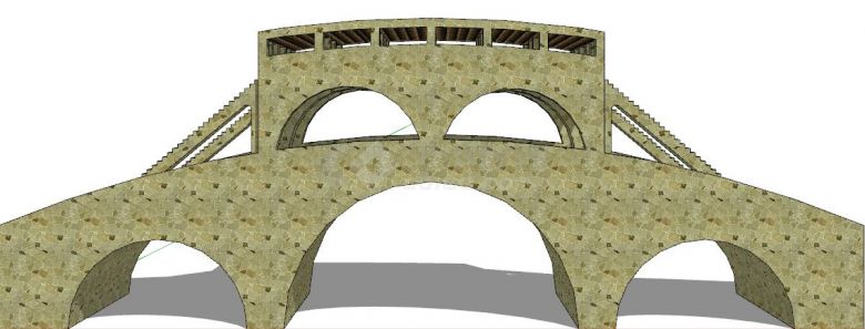 石砌欧洲风格双层阁楼拱桥su模型-图一