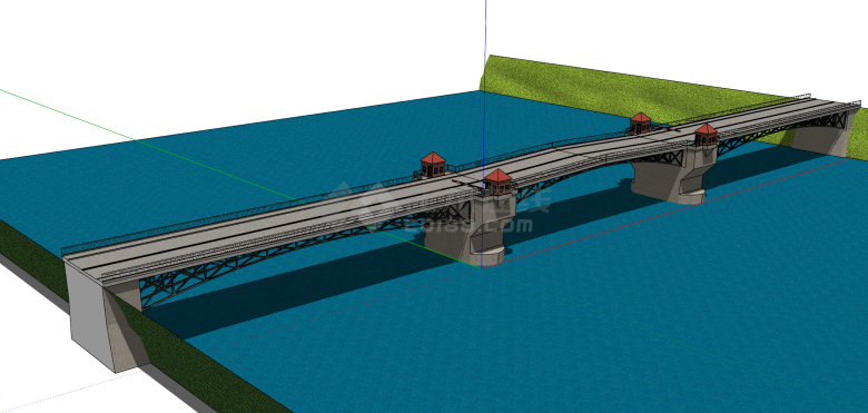 近代哨卡多型材桥梁su模型-图二