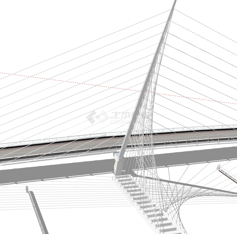 大型钢铁琴弦式斜拉桥梁su模型-图一