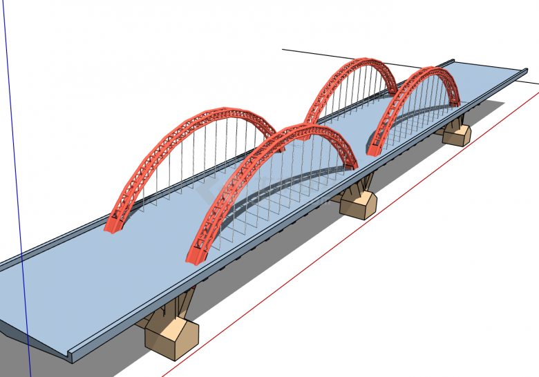 现代简约钢架铁拉大桥su模型-图一