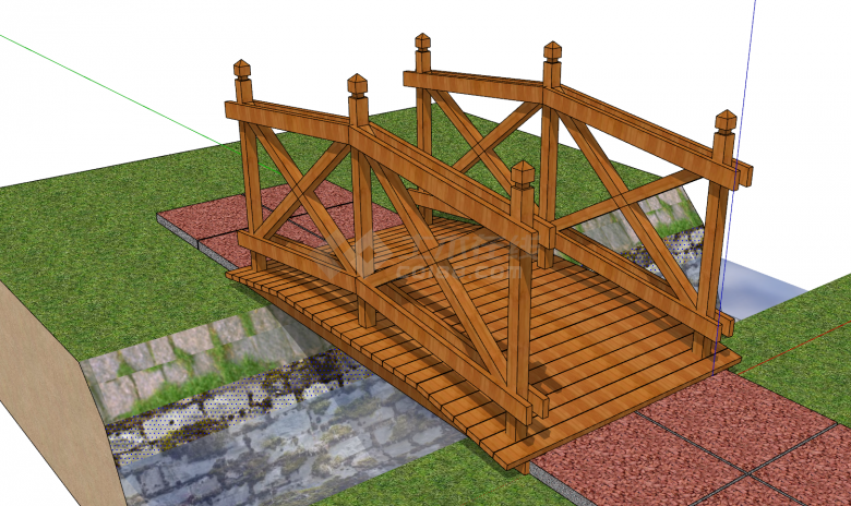 中式小型木制棕色拱桥su模型-图二