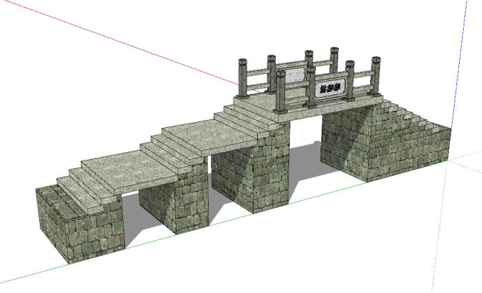 中式复古型砖瓦三层桥梁su模型_图1