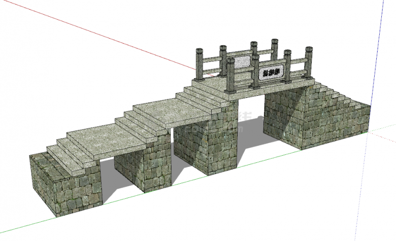 中式复古型砖瓦三层桥梁su模型-图一