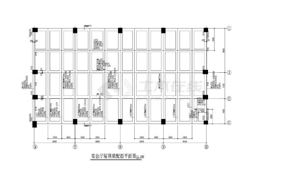 宴会厅屋顶梁配筋平面图-图一