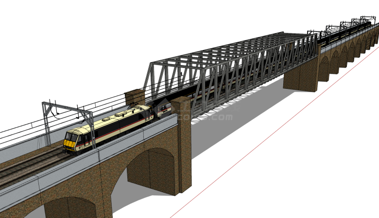 现代化有轨电车铁路桥梁su模型-图二