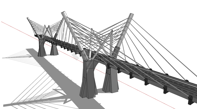 现代化大型钢制跨江斜拉桥梁su模型-图二