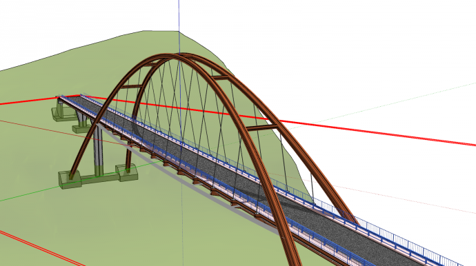 现代化大型跨山人车分流创意悬索桥梁su模型_图1
