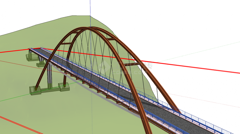 现代化大型跨山人车分流创意悬索桥梁su模型-图一