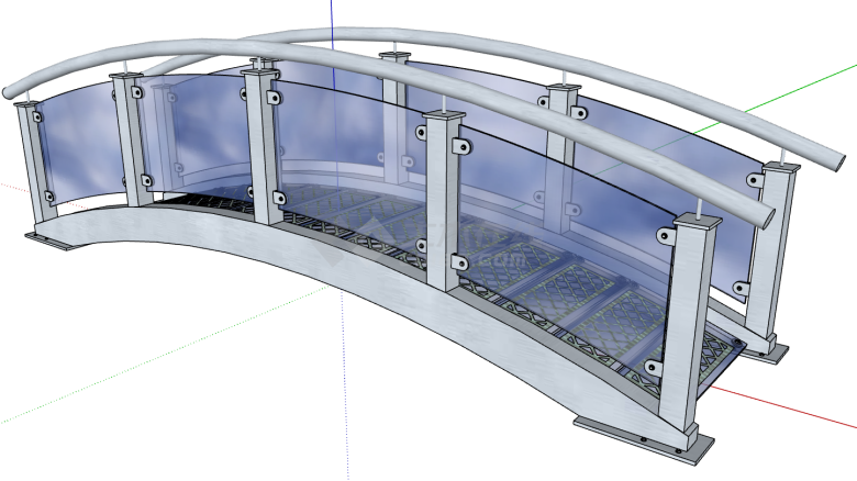 侧边玻璃防护墙拱桥的SU模型-图二