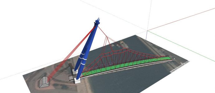 海面大型简约蓝色悬索桥 su模型_图1