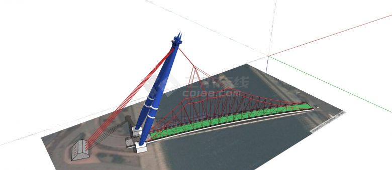 海面大型简约蓝色悬索桥 su模型-图一