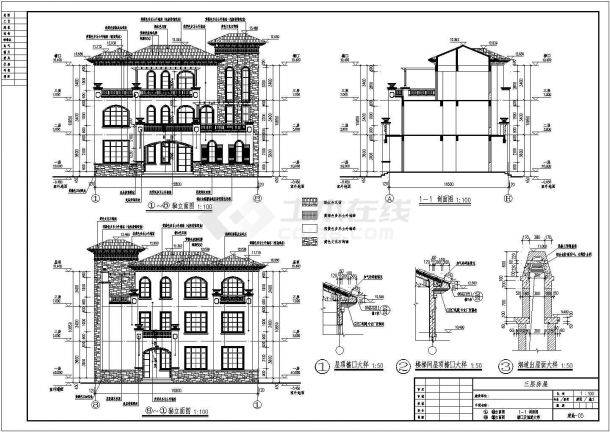 某地三层框架异形柱结构别墅建筑施工图纸-图一