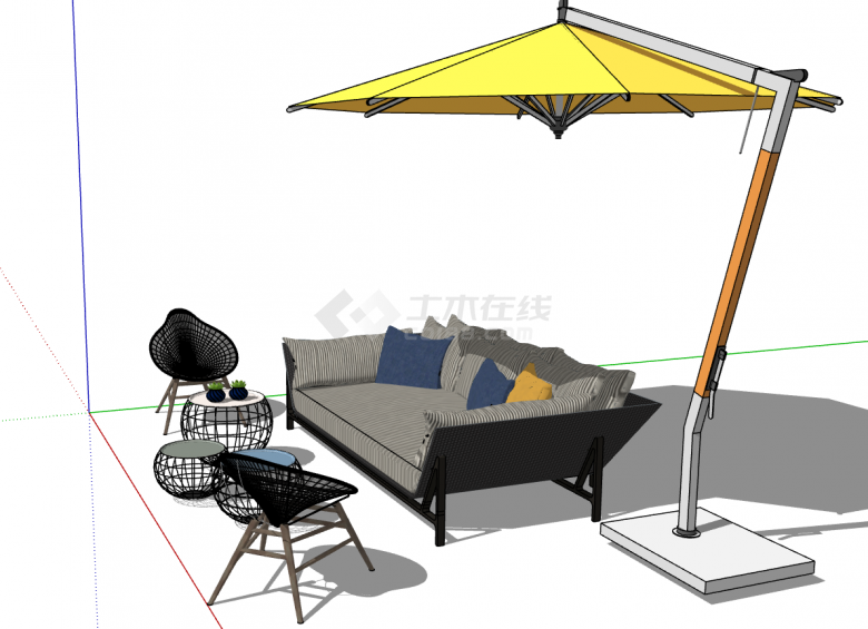 户外可遮阳休憩用桌椅的SU模型-图二