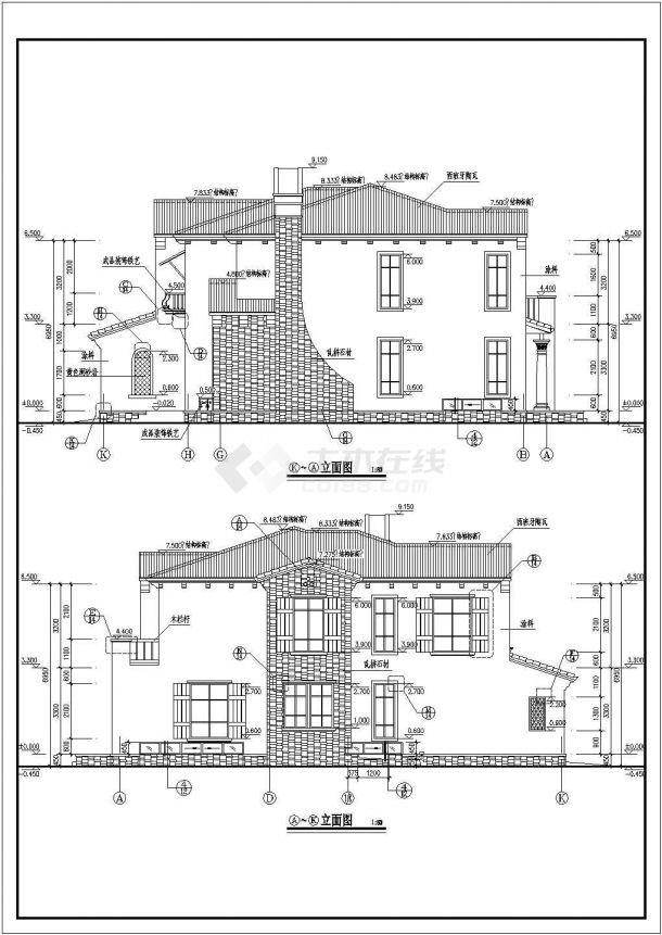 某地两层框架结构别墅建筑施工图纸-图二