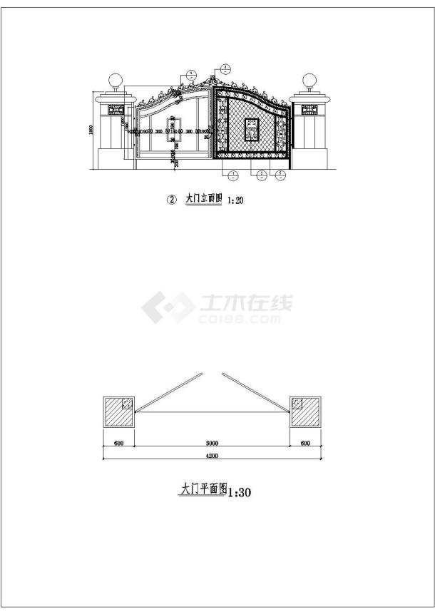 某地4米入口平立面全套设计施工图-图一