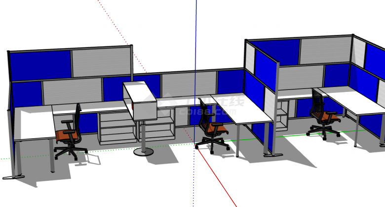 小型蓝白方块拼色经典办公桌su模型-图二