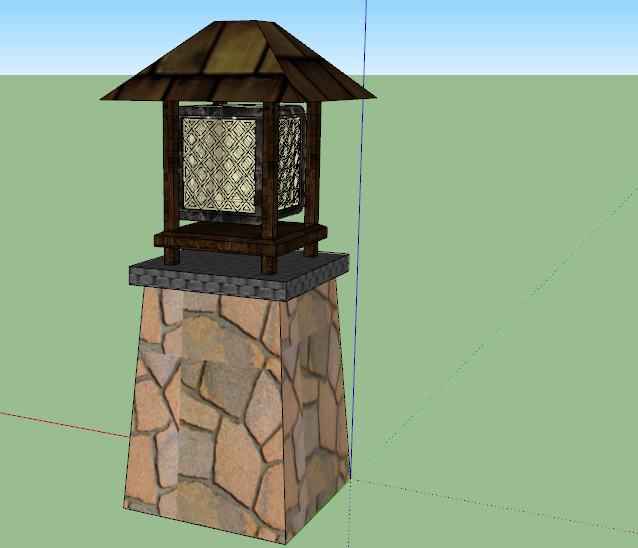 中式复古景观灯柱su模型_图1