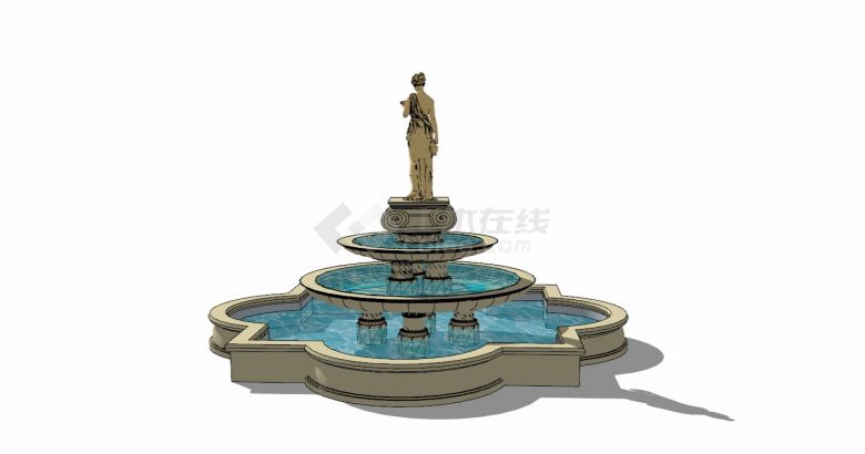女神雕塑装饰性喷泉 su模型-图二