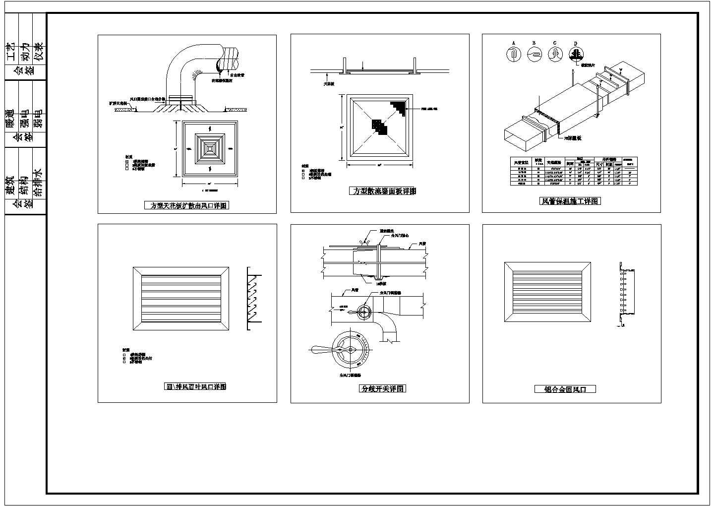 暖通风口保温安装图的大样设计图纸