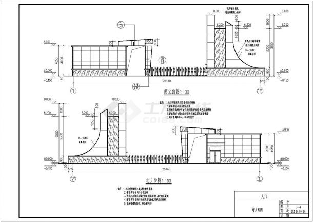 某地小学学校现代风格大门建筑设计施工图-图一