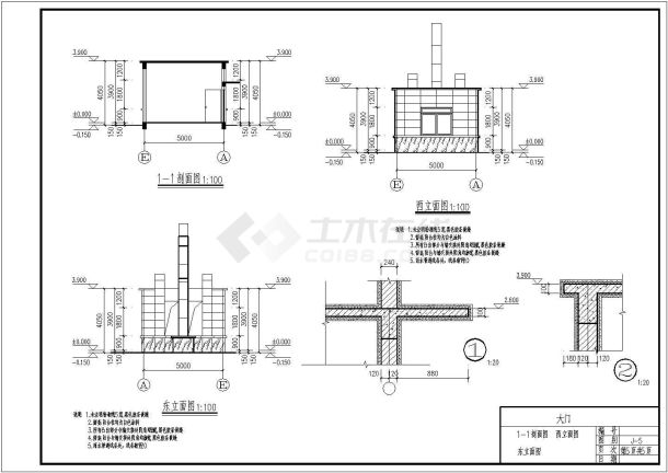 某地小学学校现代风格大门建筑设计施工图-图二