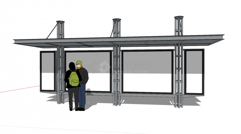 现代宣传公交车站候车亭su模型-图二