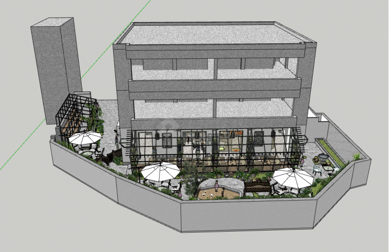 浪漫温馨民宿室内外SU-1-玫瑰园花园与书吧庭院模型-图二