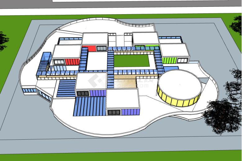 现代经典小区游园建筑su模型-图一