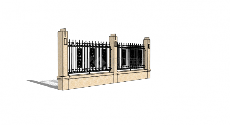 欧式复古单色镂空围墙su模型-图二