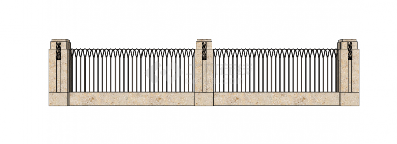 大理石栅栏复古围墙su模型-图一