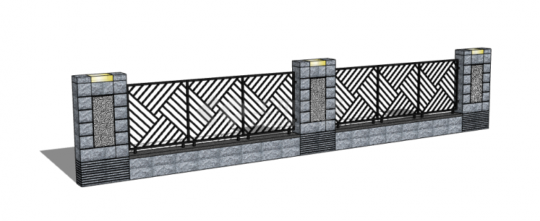 砖青色现代大气围墙su模型-图二